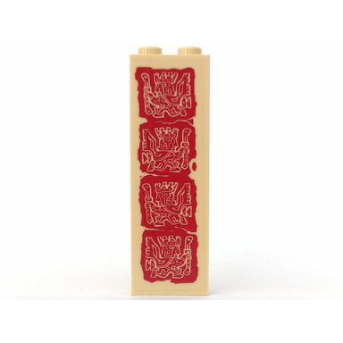 tan brick 1 x 2 x 5 with dark red aztec carvings pattern sticker - set 7627