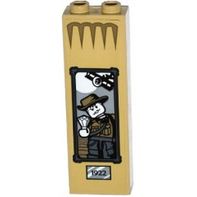 tan brick 1 x 2 x 5 with explorer with jewel and plane in picture frame and plaque with 1922 pattern sticker - set 75900