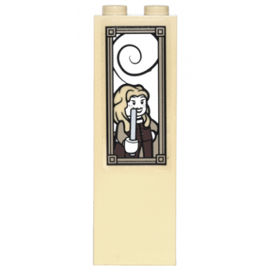 tan brick 1 x 2 x 5 with girl with wand in frame pattern sticker - set 4867
