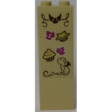tan brick 1 x 2 x 5 with cake star and baby dragon pattern sticker - set 41174