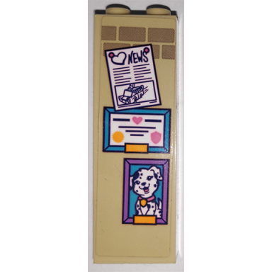 tan brick 1 x 2 x 5 with news certificate and picture of dog pattern sticker - set 41340