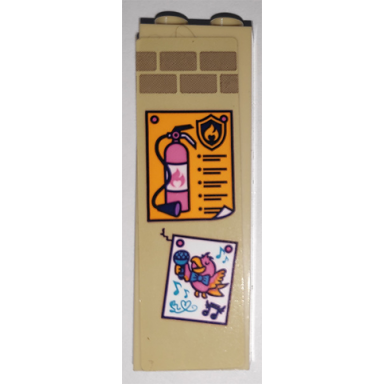 tan brick 1 x 2 x 5 with fire extinguisher instructions and picture of singing bird with microphone pattern sticker - set 41340