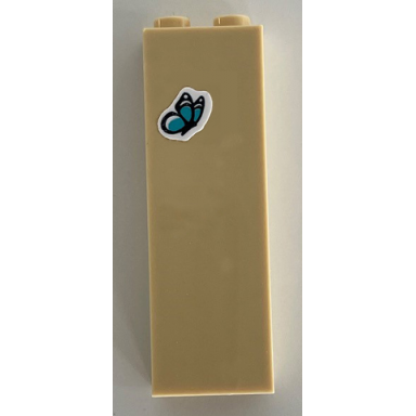 tan brick 1 x 2 x 5 with dark azure butterfly pattern sticker - set 41340