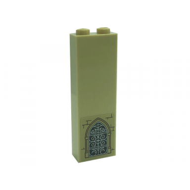 tan brick 1 x 2 x 5 with ornate stained glass window and bricks pattern sticker - set 71043