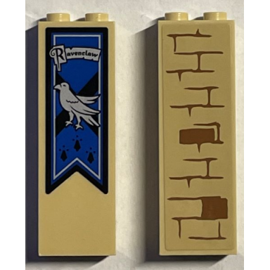 tan brick 1 x 2 x 5 with ravenclaw banner bricks and mortar pattern stickers - set 75969