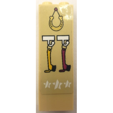 tan brick 1 x 2 x 5 with gold hanging horseshoe white stars and yellow and magenta brushes on hooks pattern sticker - set 41367