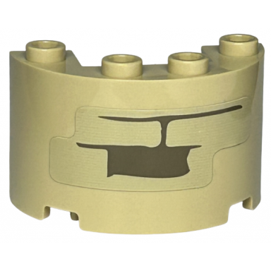 tan cylinder half 2 x 4 x 2 with 1 x 2 cutout with dark tan bricks and mortar pattern sticker - set 76413