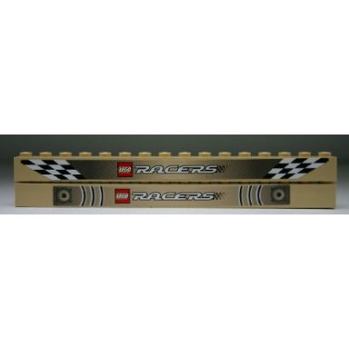 tan brick 1 x 16 with lego racers logo pattern both sides different stickers - set 8364