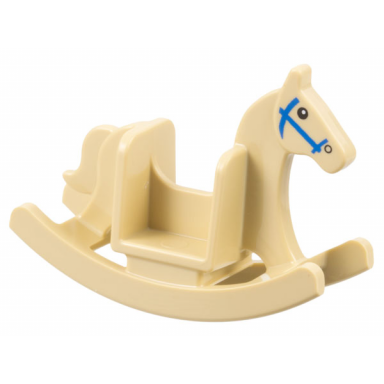 tan minifigure utensil rocking horse with black eyes and blue bridle pattern