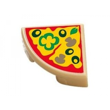 tan tile round 1 x 1 quarter with pizza slice with green peppers mushrooms and black olives pattern