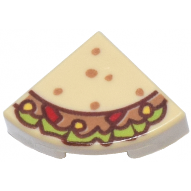 tan tile round 1 x 1 quarter with medium nougat lime red and yellow taco pattern