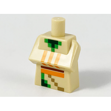 torso modified long with folded arms with pixelated dark green gold green orange and reddish brown minecraft desert villager farmer pattern