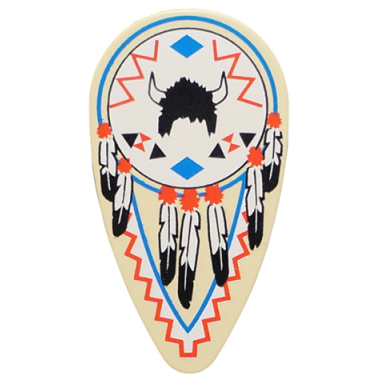 tan minifigure shield oval with feathers and helmet pattern