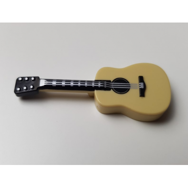 tan minifigure utensil musical instrument guitar acoustic with black neck and silver strings and tuning knobs pattern