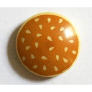 tan plate round 2 x 2 with rounded bottom boat stud with medium nougat hamburger bun with sesame seeds pattern