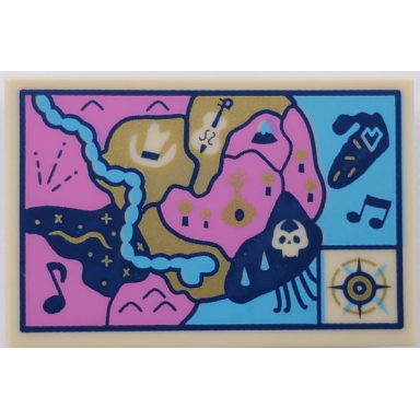 tan tile 2 x 3 with trolls world tour map pattern