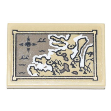 tan tile 2 x 3 with antique map with compass rose temples and waves pattern sticker - set 71741