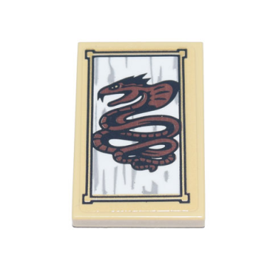 tan tile 2 x 3 with framed picture of reddish brown serpent dragon the great devourer pattern sticker - set 71741