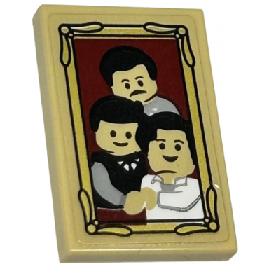 tan tile 2 x 3 with dursley family portrait in gold frame pattern sticker - set 75968
