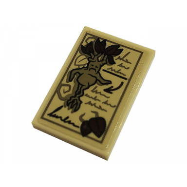 tan tile 2 x 3 with mandrake leaves writing and arrow pattern sticker - set 76384