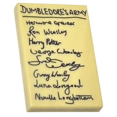 tan tile 2 x 3 with black dumbledores army and list of harry potter characters pattern