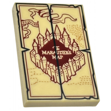 tan tile 2 x 3 with the marauders map and black outline pattern