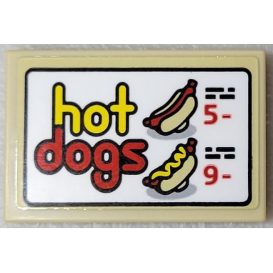 tan tile 2 x 3 with red and yellow hot dogs 5- and 9- pattern sticker - set 10303