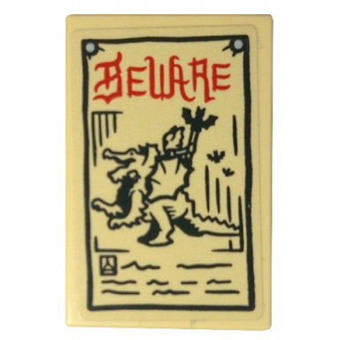 tan tile 2 x 3 with red beware and black dragon pattern sticker - set 10332