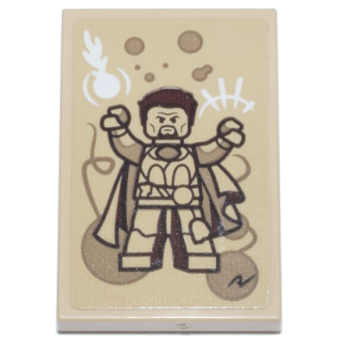tan tile 2 x 3 with poster with dark brown doctor strange white bomb and dark tan circles pattern sticker - set 76218