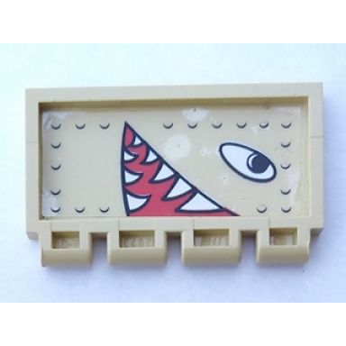 tan hinge train gate 2 x 4 with eyes and open mouth with pointed teeth facing right pattern sticker - sets 2879 5909 5948