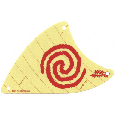 tan cloth sail triangular with red spiral swirl pattern 3 holes large moana