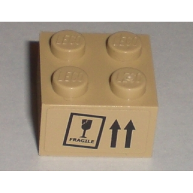 tan brick 2 x 2 with fragile goblet and this way up arrows pattern sticker - sets 8196 8199