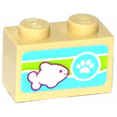 tan brick 1 x 2 with paw print and fish pattern sticker - set 41085