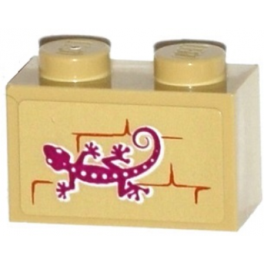 tan brick 1 x 2 with lizard on wall pattern sticker - set 41074