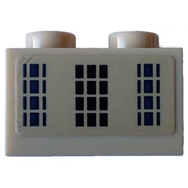 tan brick 1 x 2 with 12 black rectangles in center and 12 dark blue rectangles left and right on tan background pattern sticker - set 40519