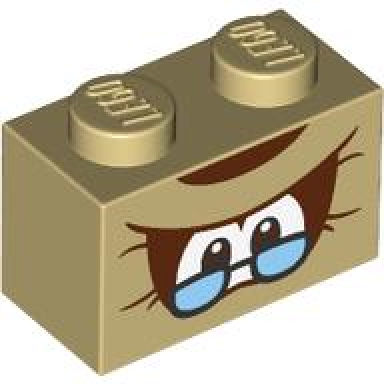 tan brick 1 x 2 with reddish brown and white eyes black glasses with bright light blue lenses pronounced brow pattern super mario cranky kong upper face