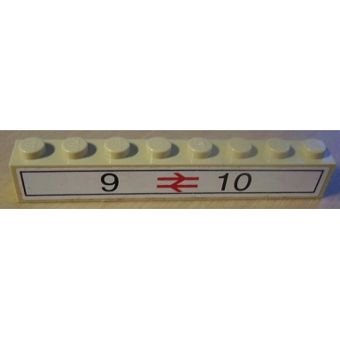 tan brick 1 x 8 with black 9 and 10 and red platform arrows pattern sticker - set 4708