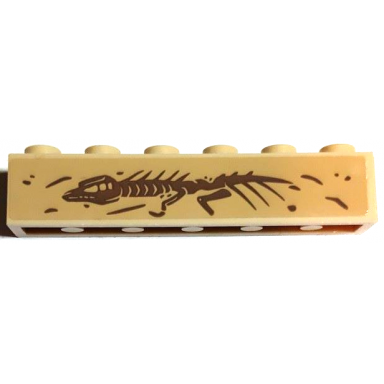 tan brick 1 x 6 with dark tan dinosaur fossil bones pattern sticker - set 75941