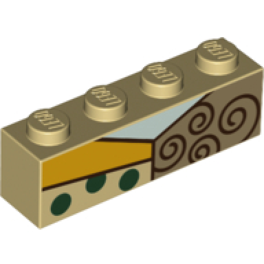 tan brick 1 x 4 with light aqua neck brown spirals and green dots pattern brickheadz sally chest