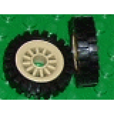 tan wheel spoked 2 x 2 with pin hole with black tire 24mm d x 8mm offset tread - interior ridges 30155 3483