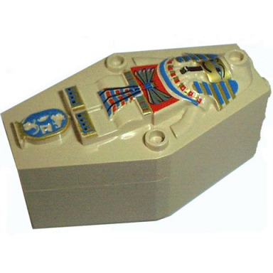 tan container coffin with tan mummy relief colorful pattern lid sarcophagus