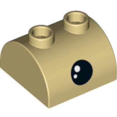 tan slope curved 2 x 2 double with 2 hollow studs with black eye and white pupil pattern