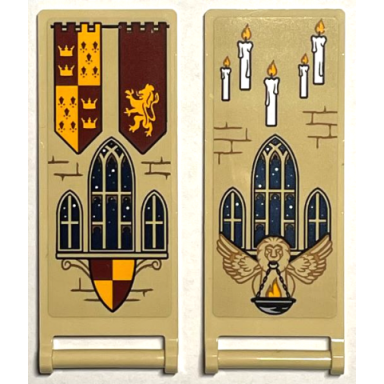 tan flag 7 x 3 with bar handle with gryffindor banners shield windows bricks and 5 candles pattern stickers - set 76399