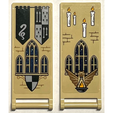 tan flag 7 x 3 with bar handle with slytherin banners shield windows bricks and 4 candles pattern stickers - set 76399