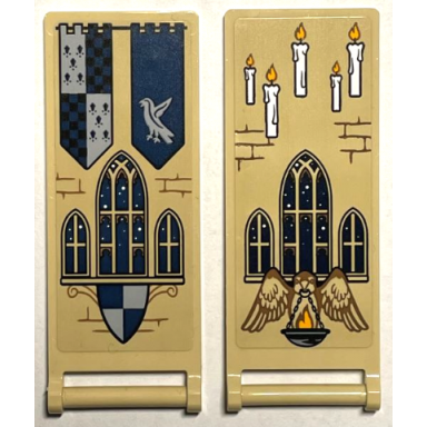 tan flag 7 x 3 with bar handle with ravenclaw banners shield windows bricks and 5 candles pattern stickers - set 76399