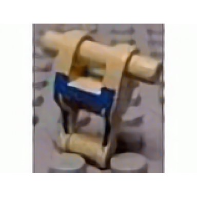 tan torso mechanical battle droid with blue insignia pattern