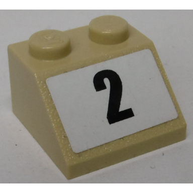 tan slope 45 2 x 2 with black number 2 on white background pattern sticker - set 8864