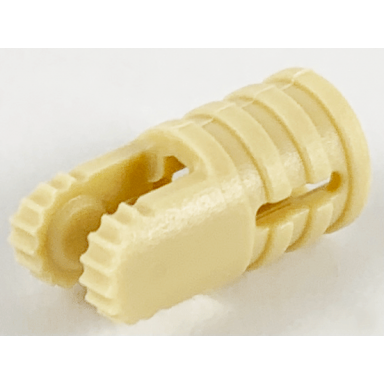 tan hinge cylinder 1 x 2 locking with 2 fingers and axle hole on ends with slots