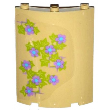 tan cylinder quarter 4 x 4 x 6 with lavender and medium blue flowers leaves and brick wall pattern on left sticker - set 41051