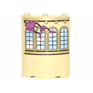 tan cylinder quarter 4 x 4 x 6 with curved lattice windows and vine with pink roses pattern model left side sticker - set 41067